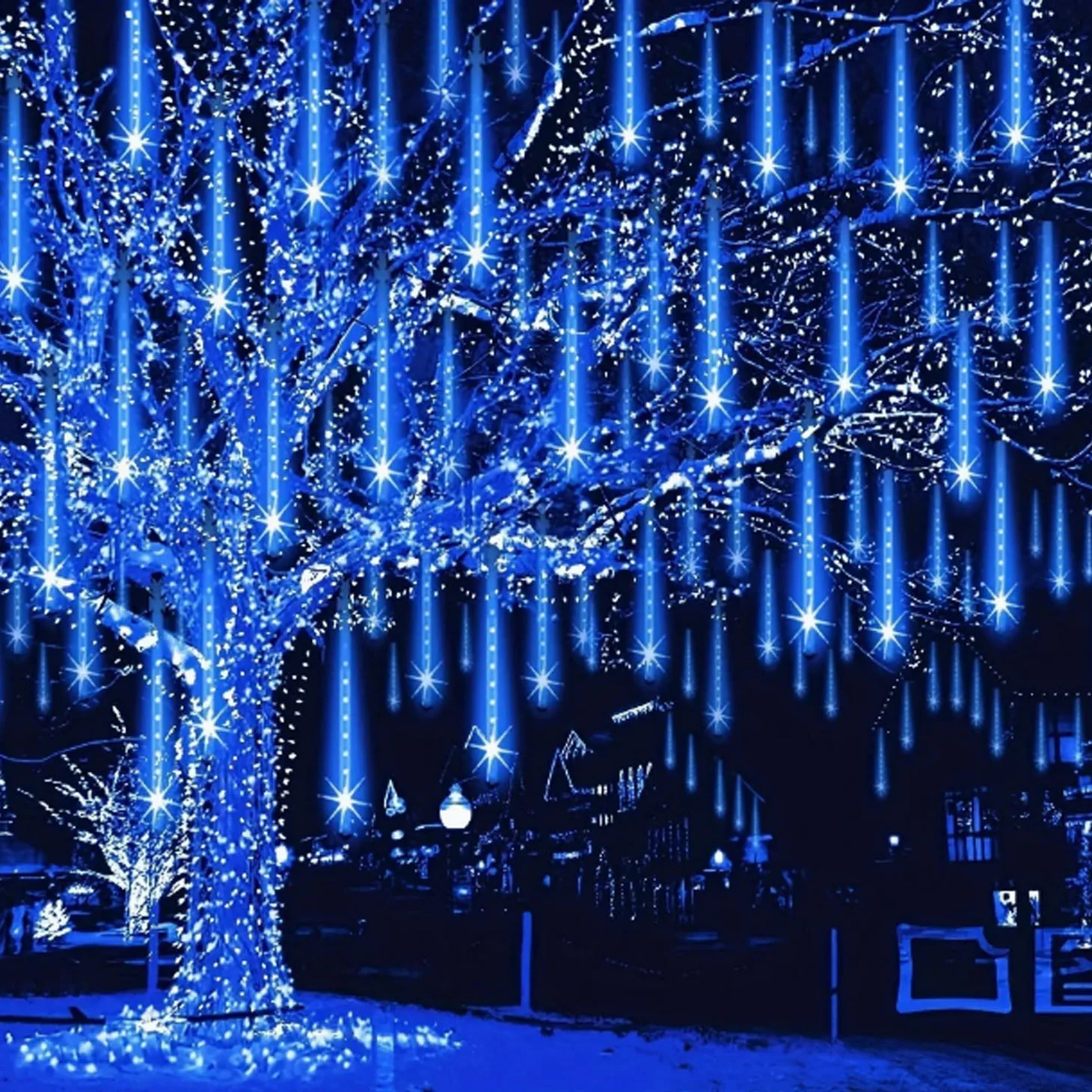 Solar Meteor Shower Lights Outdoor Meteor Lights 10Tubes Waterproof LED Falling Raindrop Christmas Halloween Fairy String Lights