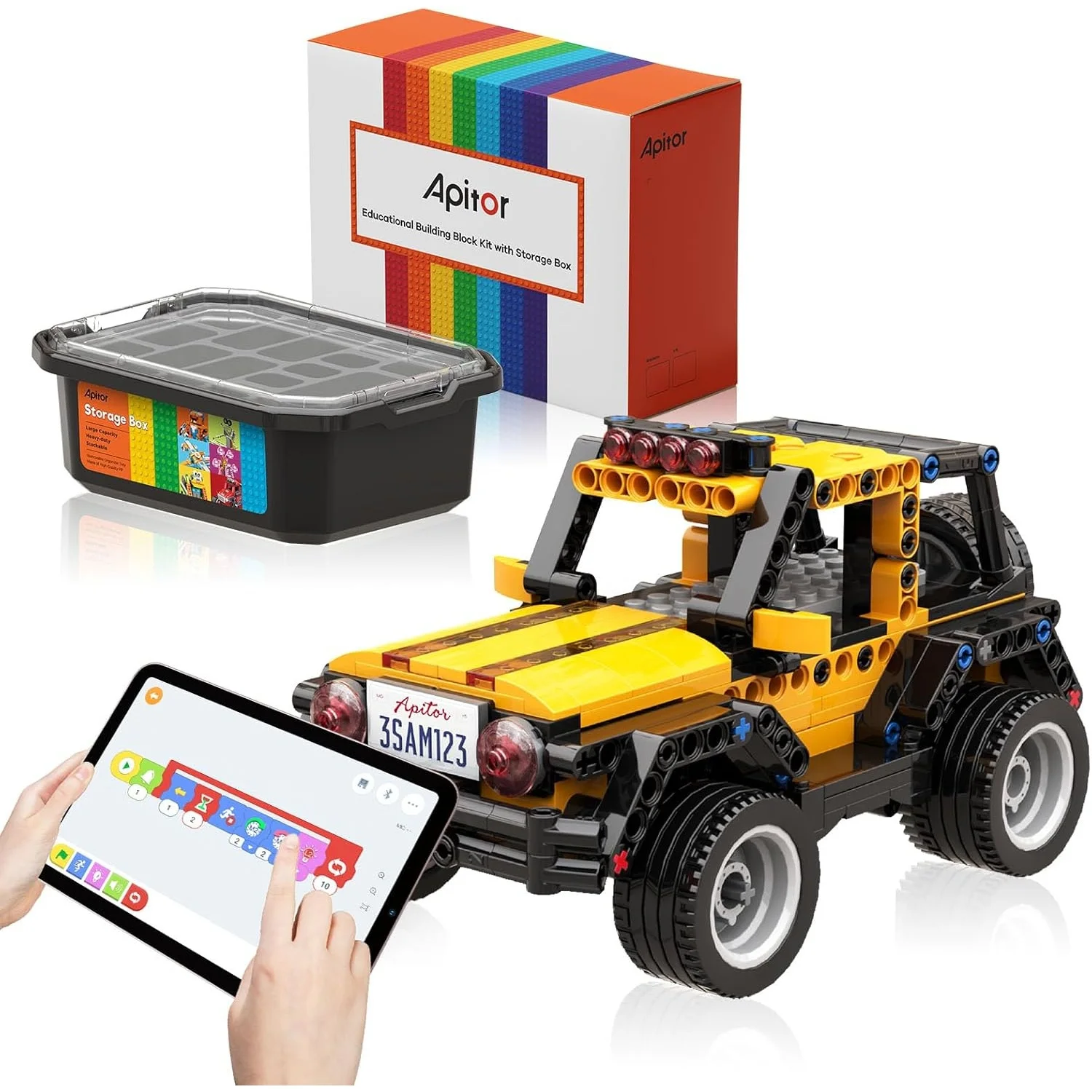 Apitor Robot R ชุดสร้างหุ่นยนต์อัจฉริยะและกล่องเก็บของ 4-in-1 ของเล่นรถควบคุมระยะไกลแบบตั้งโปรแกรมได้อเนกประสงค์ของแท้