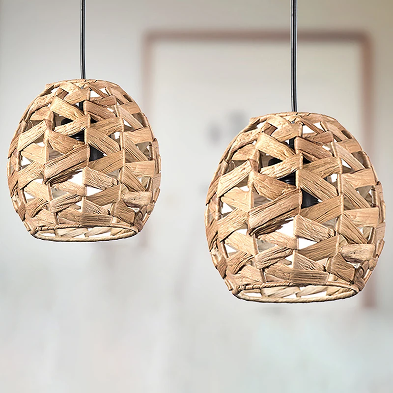 1PCS Woven Grass Lampshade Lantern Creative Chinese Style Pendant Lamp Hot Pot Restaurant Tea Room Lampshade Homestay Retro