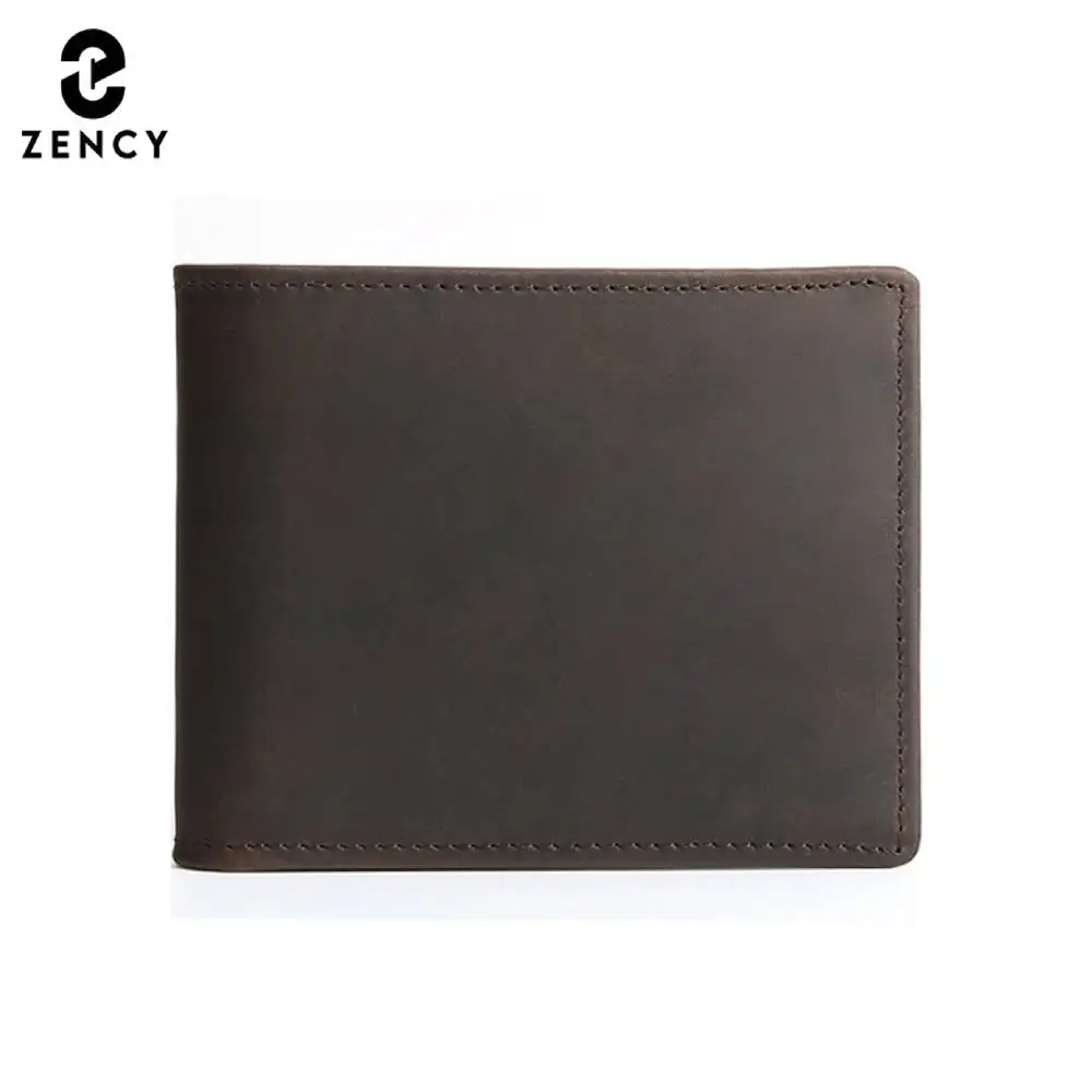 Zency Men Wallet Genuine Leather Cowhide Clutch Multi-function Multiple Card Slots Holders Bags with Buckle Coin Bag Crazy Horse