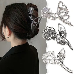 Flower Shaped Shark Clip Large Metal Rose Floral Hair Claw Alloy Ponytail Clip Delicate Hair Accessories Rhinestone Decoration