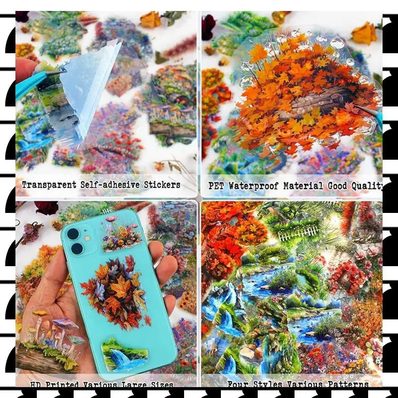 

A44U 240 шт. прозрачные наклейки с тематикой природного пейзажа для ведения журналов и скрапбукинга