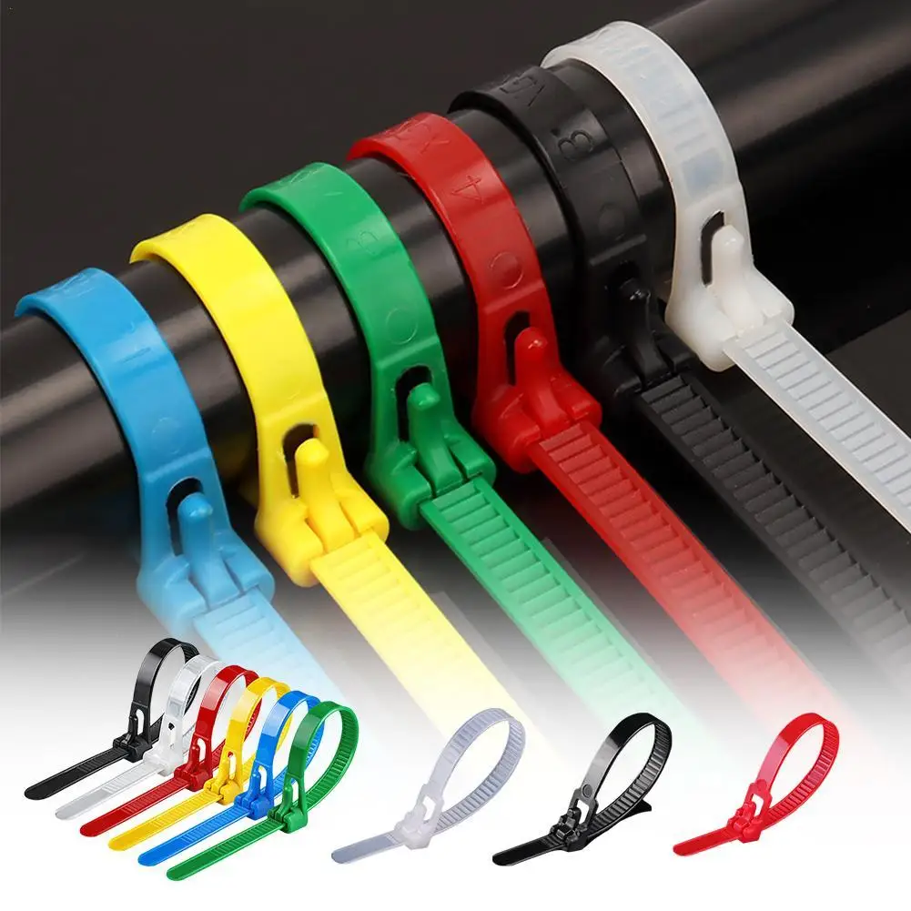 100Pcs Nylon Reusable Cable Zip Ties Releasable Fixed Binding Color Black White Disassembly May Loose Slipknot Cable Ties