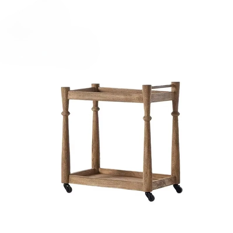 Modern solid wood bar mobile trolley practical kitchen multi-functional food and beverage hand storage cart with casters