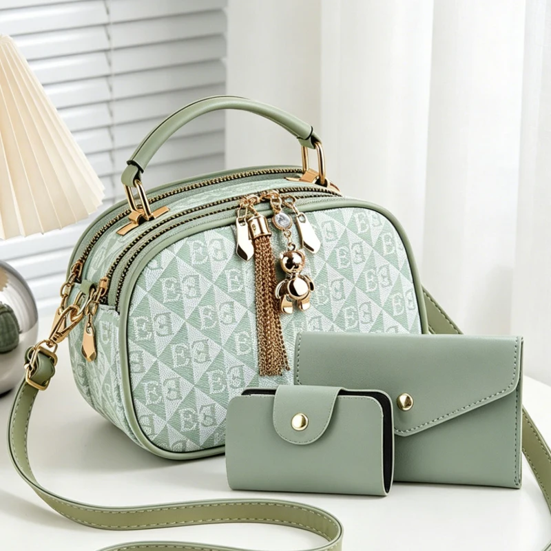 3-piece letter print mini round bags with multiple color options, women's crossbody bags with bear zippers view 6