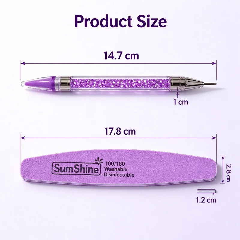 Nail Art Dotting Pen Rhinestone Picker Dual Ended Wax Pen 100/180 Nail File Manicure Tools Kit for DIY Gel Polish
