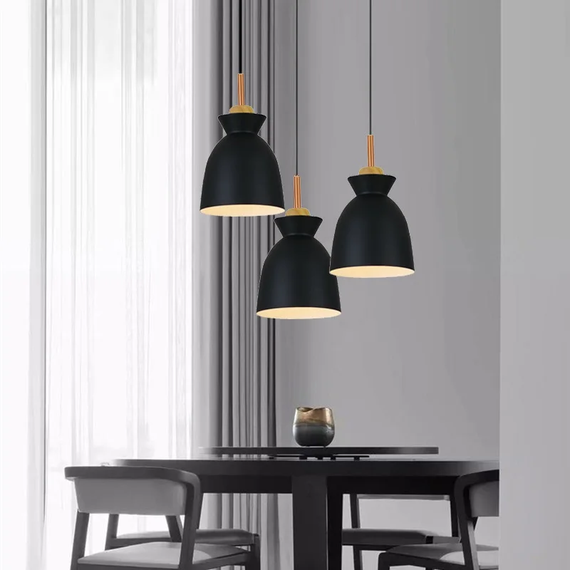 

Kitchen Black Pendant Light Bedroom Wood Lamp Dinning Room Ceiling Lights Office Lamps Shop Modern Chandelier Lighting Free Bulb