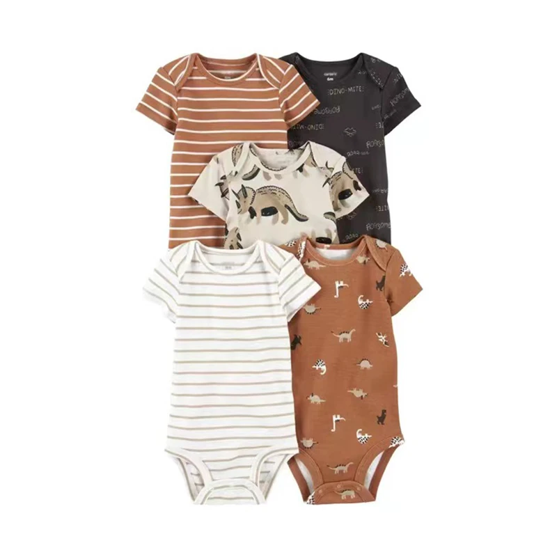 5Pcs/lot Baby Bodysuit Summer Boy Girl Clothes Set Cotton Newborn Baby Clothing Pajama Bebe Jumpsuit Cartoon Infant Outfits Suit