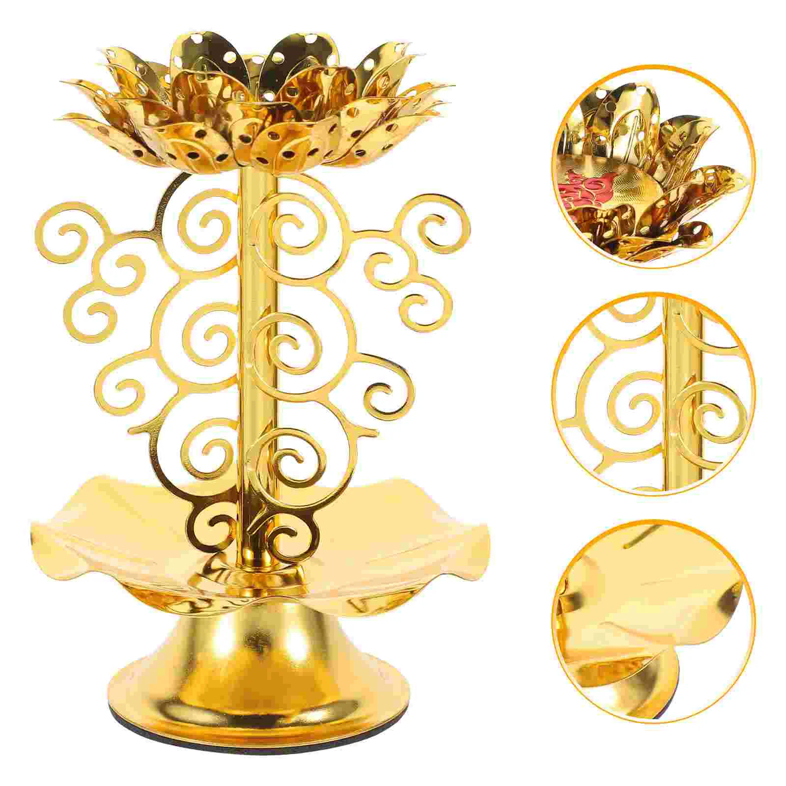 

2 Pcs Dripping Water Candlestick Oil Lamp Gold Decor Candelabra Alloy Offering Religious Stand