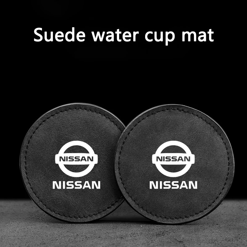 2Pcs Car Suede Coaster Water Cup Bottle Holder Mat For Nissan Qashqai X-trail Note Juke Sentra Patrol Navara Micra Leaf Almera