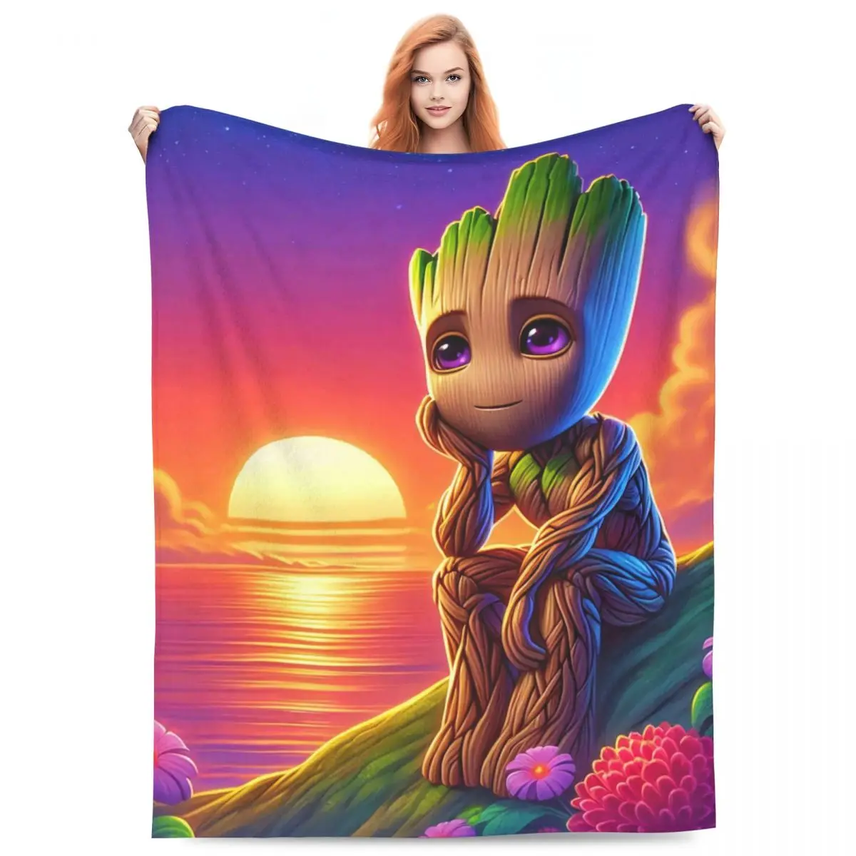 Groot Flannel Blankets Soft Throw Blanket for Couch Chair Picnic Aesthetic Bedspread Sofa Bed Cover