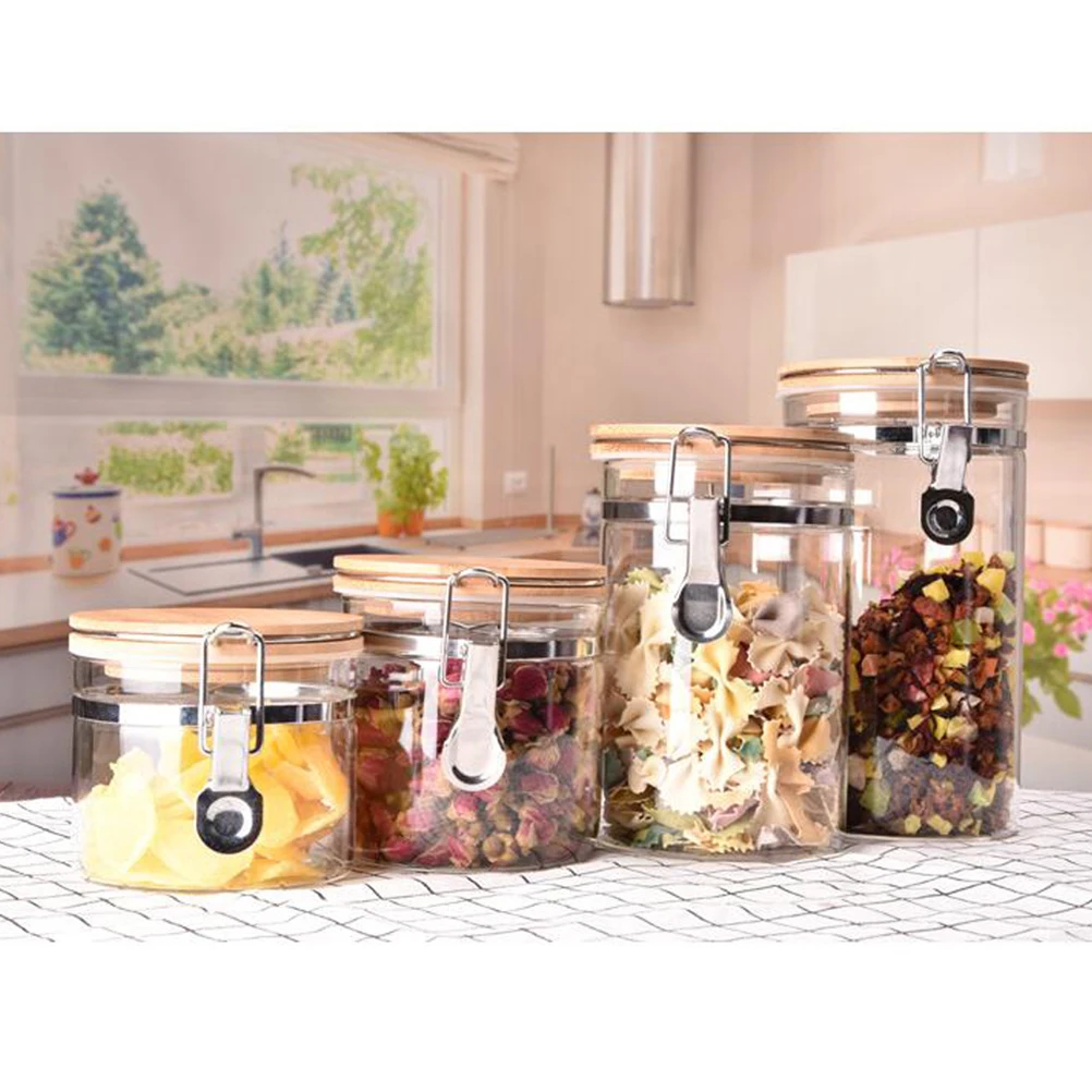 

Airtight Glass Storage Jar With Bamboo Lid Sealed Canister Food Container For Tea Coffee Cereal Sugar Spices 860ML