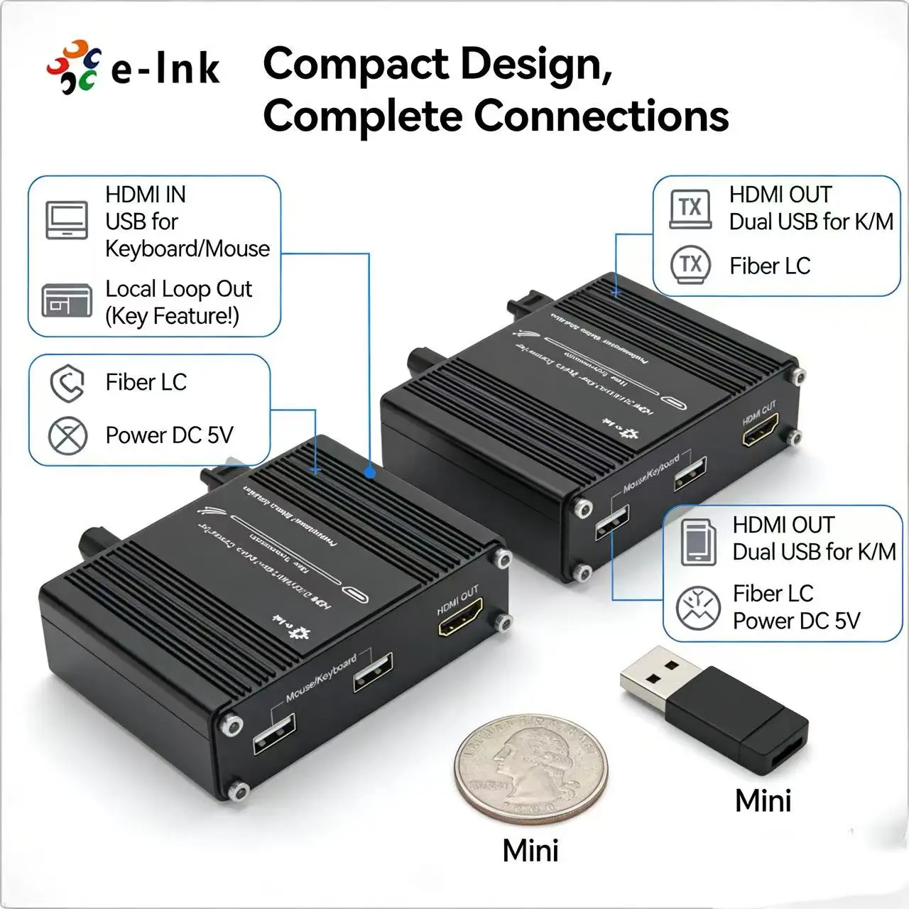 ميني 4K / 60 هرتز HDMI 2.0 KVM USB عبر موسع الألياف البصرية