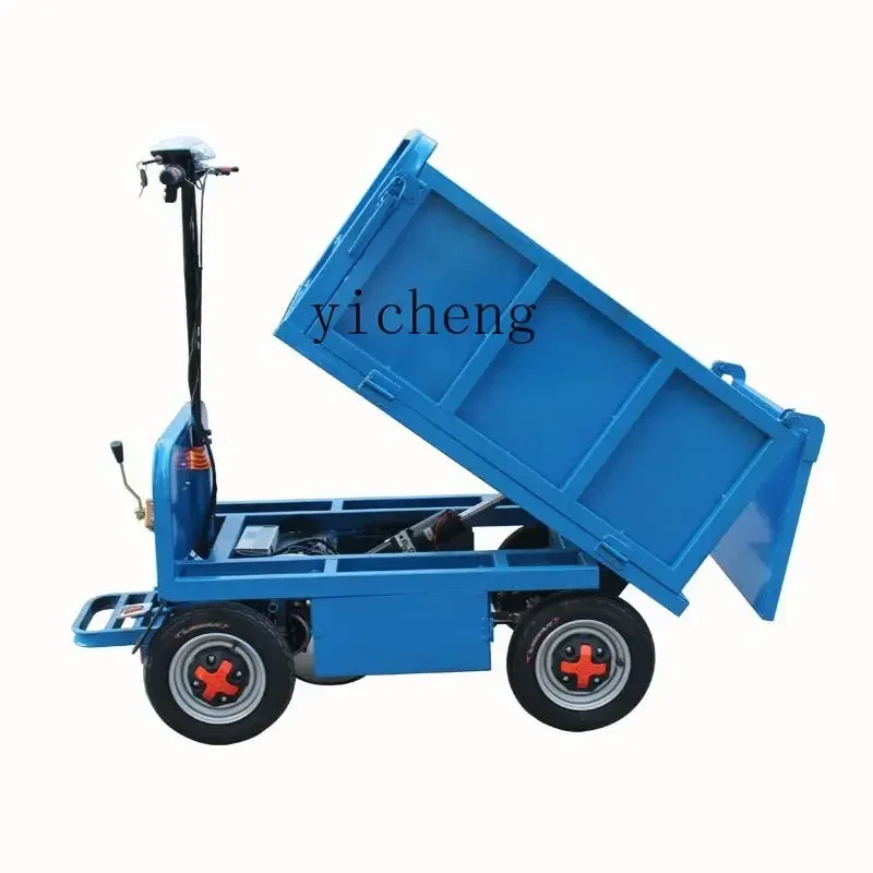 

construction site electric four-wheel gray bucket cart trolley hand push construction cement dump truck
