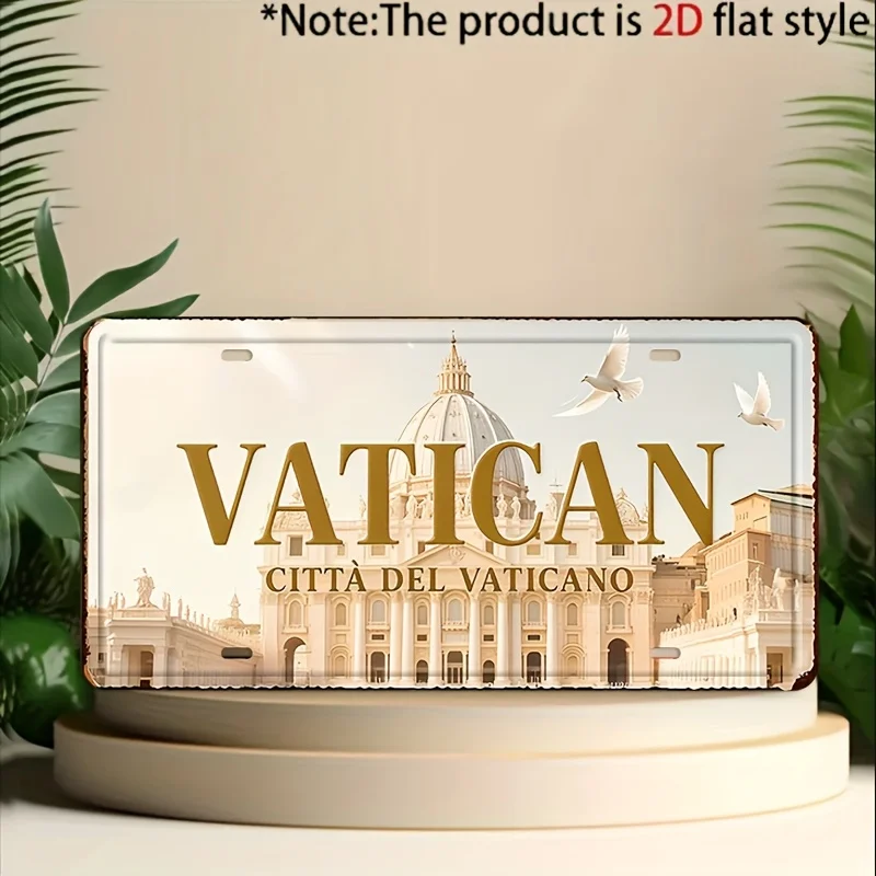 2D Flat, 2D Flat - Decorative Only, 1pc, Vintage Vatican Metal Decorative Plaque and Ornament, Rustic Wall Decoration, Suitab
