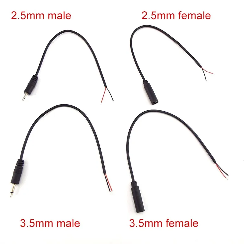 5pcs 25CM 2pin Extension Wire 2.5mm 3.5mm Mono Connector Cable Male Female Plug DIY Audio Repair Cable Charger B5