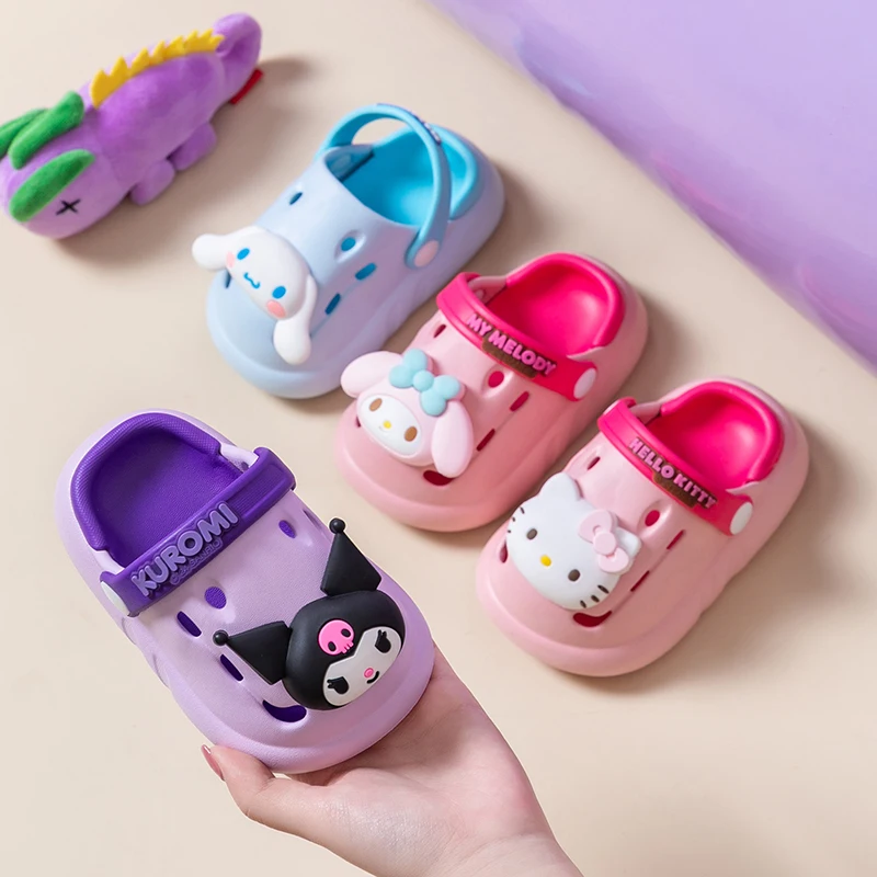 Sanrio scarpe da giardino per bambini pantofole da interno antiscivolo per ragazze fondo morbido deodorante traspirante sandali con fiocco in