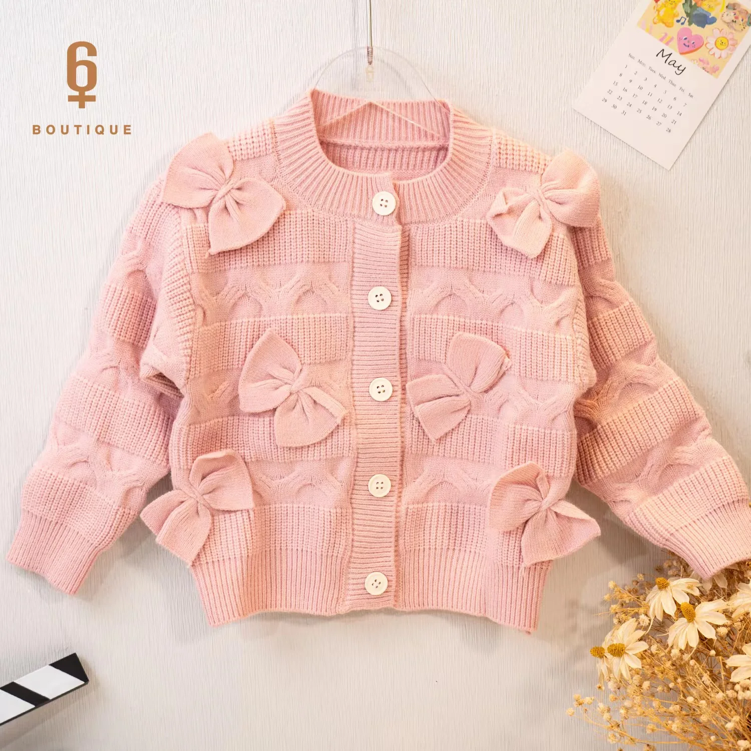 

Girls Sweater 2025 Autumn New Korean Edition Bow Single Breasted Round Neck Knitted Cardigan Cute and Sweet
