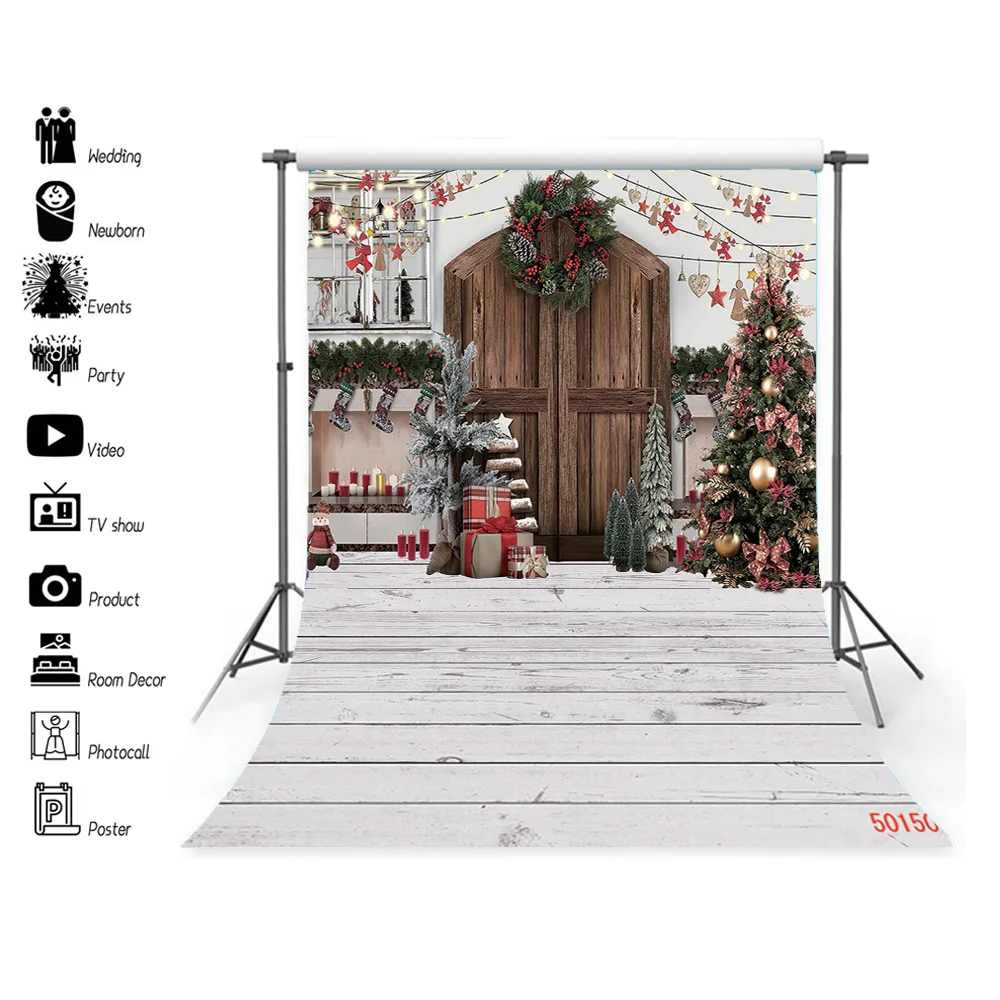 

SHUOZHIKE Art Fabric Christmas Theme Photography Background Props Pine Tree Family Festival Backdrops For Photo Stdio ZM-16