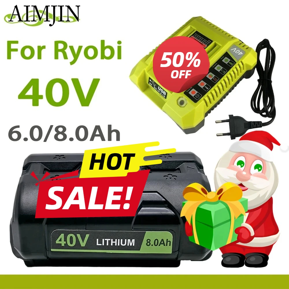 

8000mAh for Ryobi 40V 6.0 Li-ion Battery Fast Charging With Dual USB Port， Compatible OP4030 OP4040 OP4050 OP400A