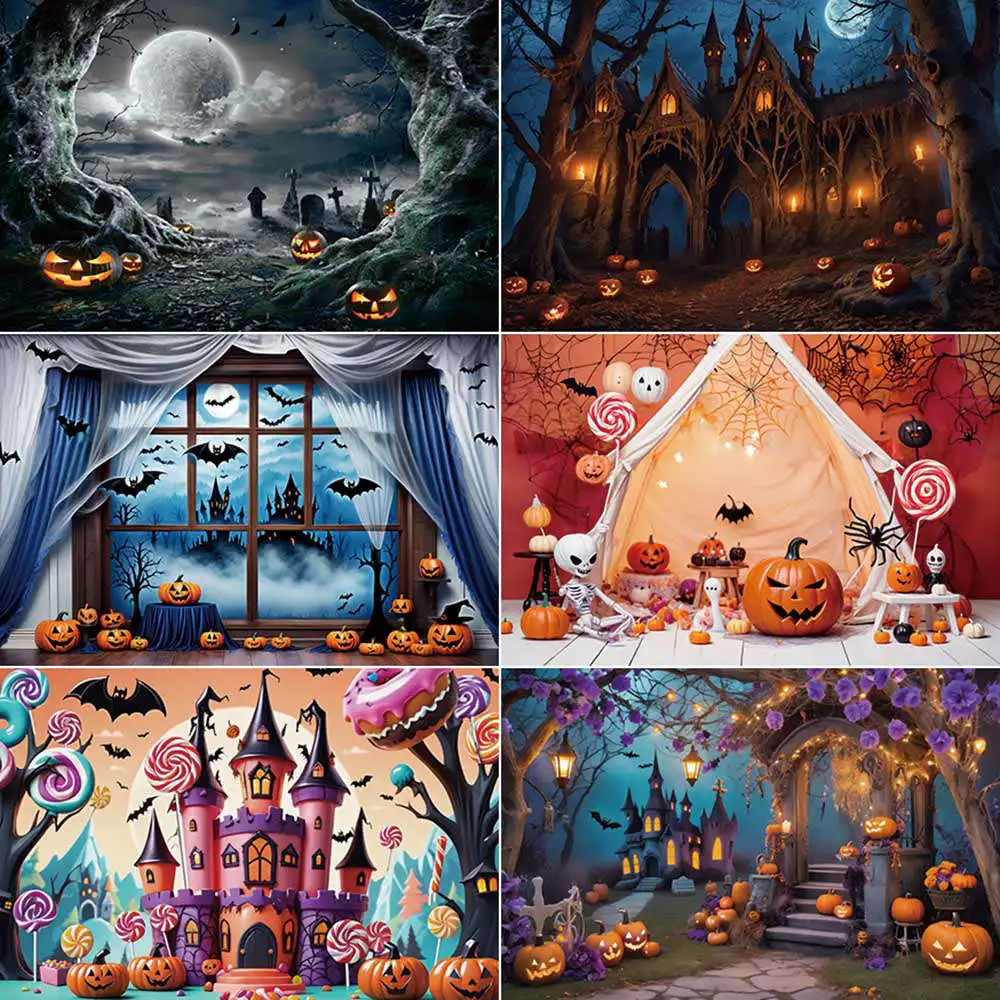 MOON.QG Halloween Castle Photography Backdrop 2025 Jack O Lantern Pumpkin Photozone Background Baby Studio Photocall Accessories