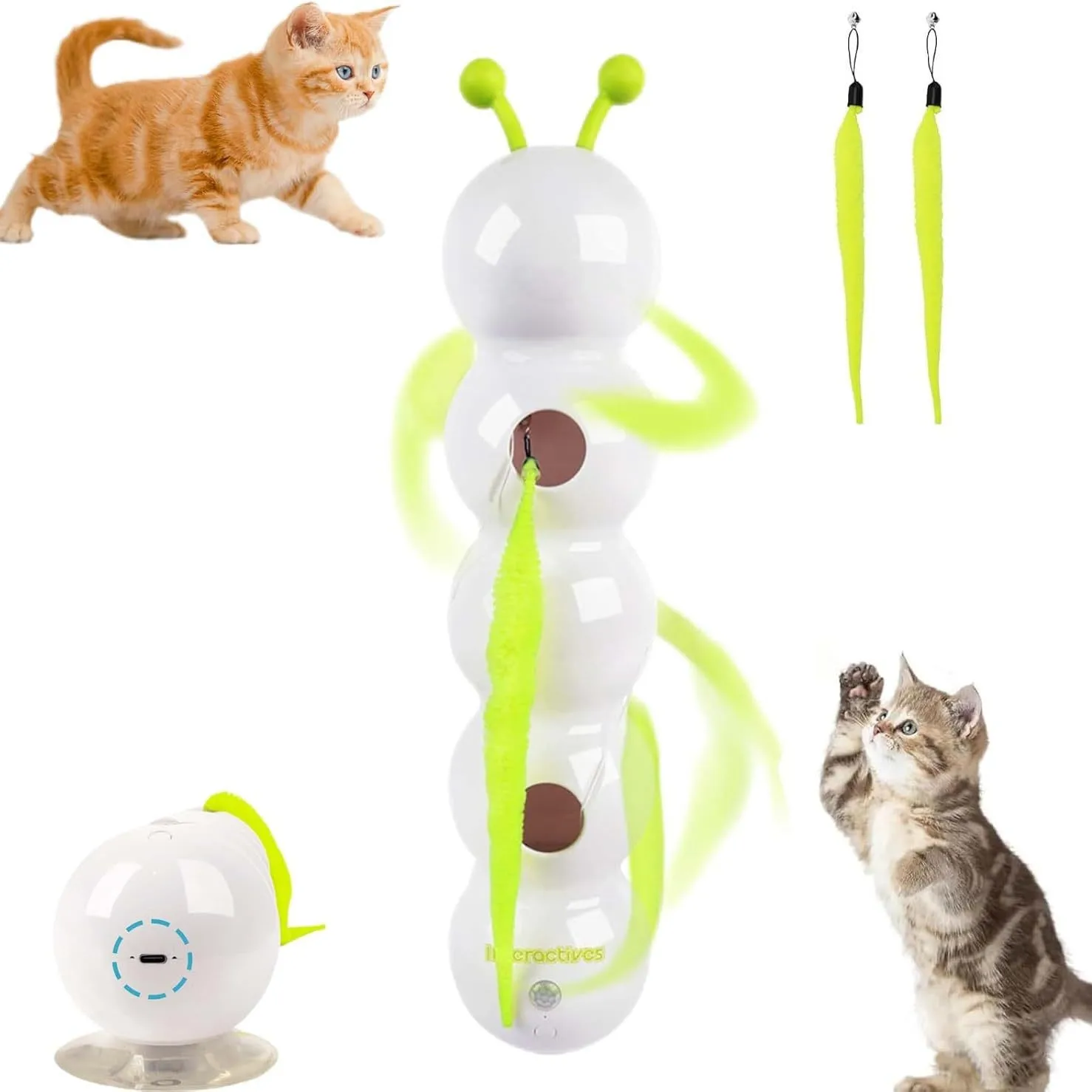 

1Pcs New Cat Toy Caterpillar Chasing Fun The feathers have suction cups and are suitable for wall glass and floor surfaces