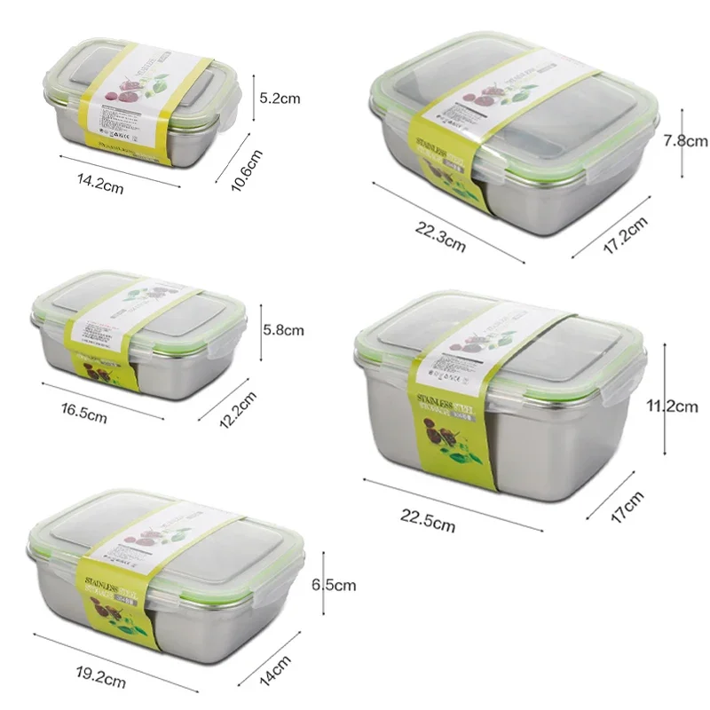 Stainless Steel Lunch Box Fruit Sealed Korean Leakproof Fresh-keeping Storage Refrigerator Freezer Food Box for Household Office