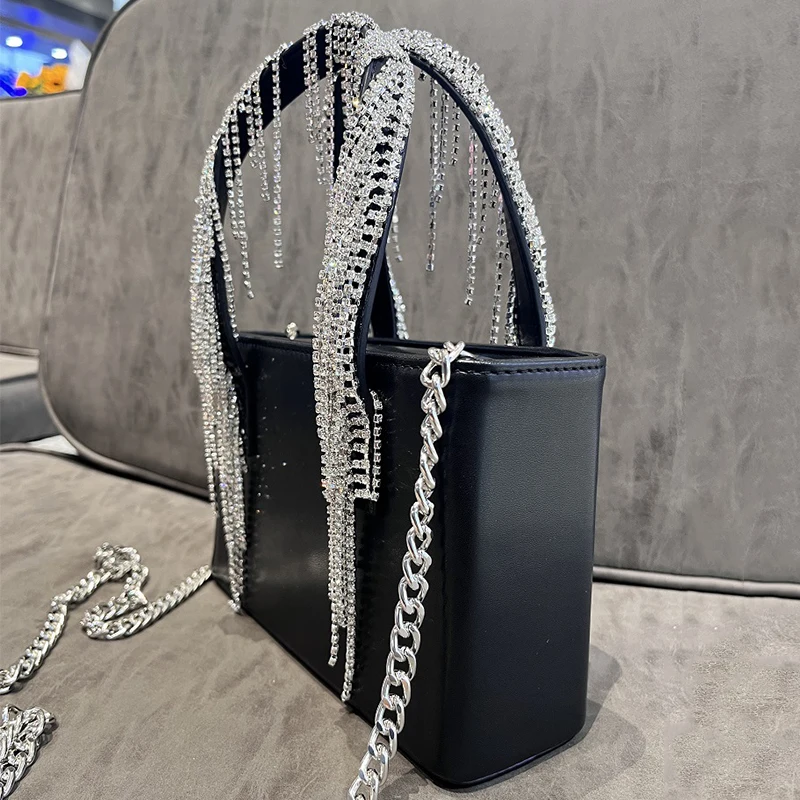 Imagem -02 - Jiomay-bolsa de Cristal para Mulheres Bolsas de Luxo Bolsa de Strass Brilhante Mini Bolsala Preta com Corrente 2023