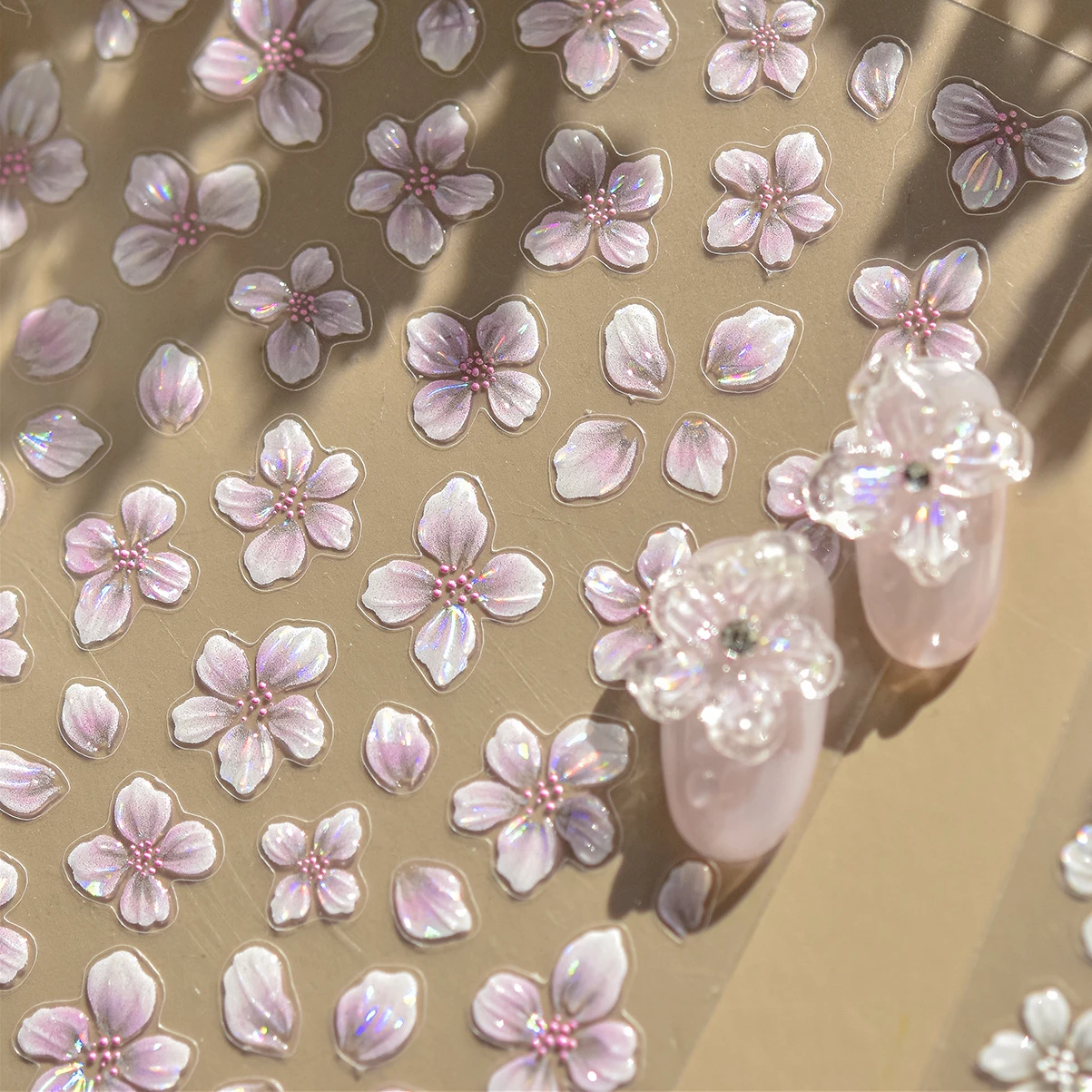 Vigour Crystal Flower Peach Blossom Garden Springtime Petal Self Adhesive Nail Art Stickers Chic Jelly Rhinestone Manicure Decal