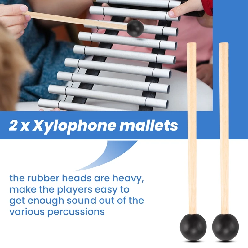 2 ชิ้นยางนุ่มหัว Sticks ไม้ Handle Bell Mallets สําหรับ Glockenspiel ระนาด Bell เครื่องดนตรีอะไหล่