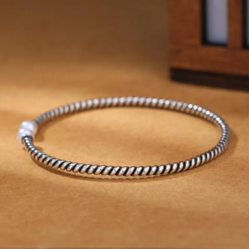 Exquisite Personality 925 Sterling Silver Jewelry Thai Silver Stranded Teeth Natural Double Bead Pearl Simple Bracelet  SL048