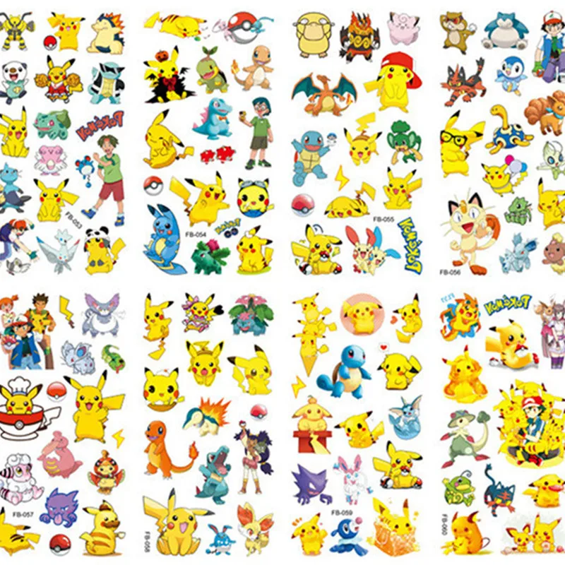 12pcs/bag Pokemon Tattoo Stickers Waterproof Cute Pikachu Sticker Funny Cartoon Kids Girls Christmas Birthday Gift reward Toy