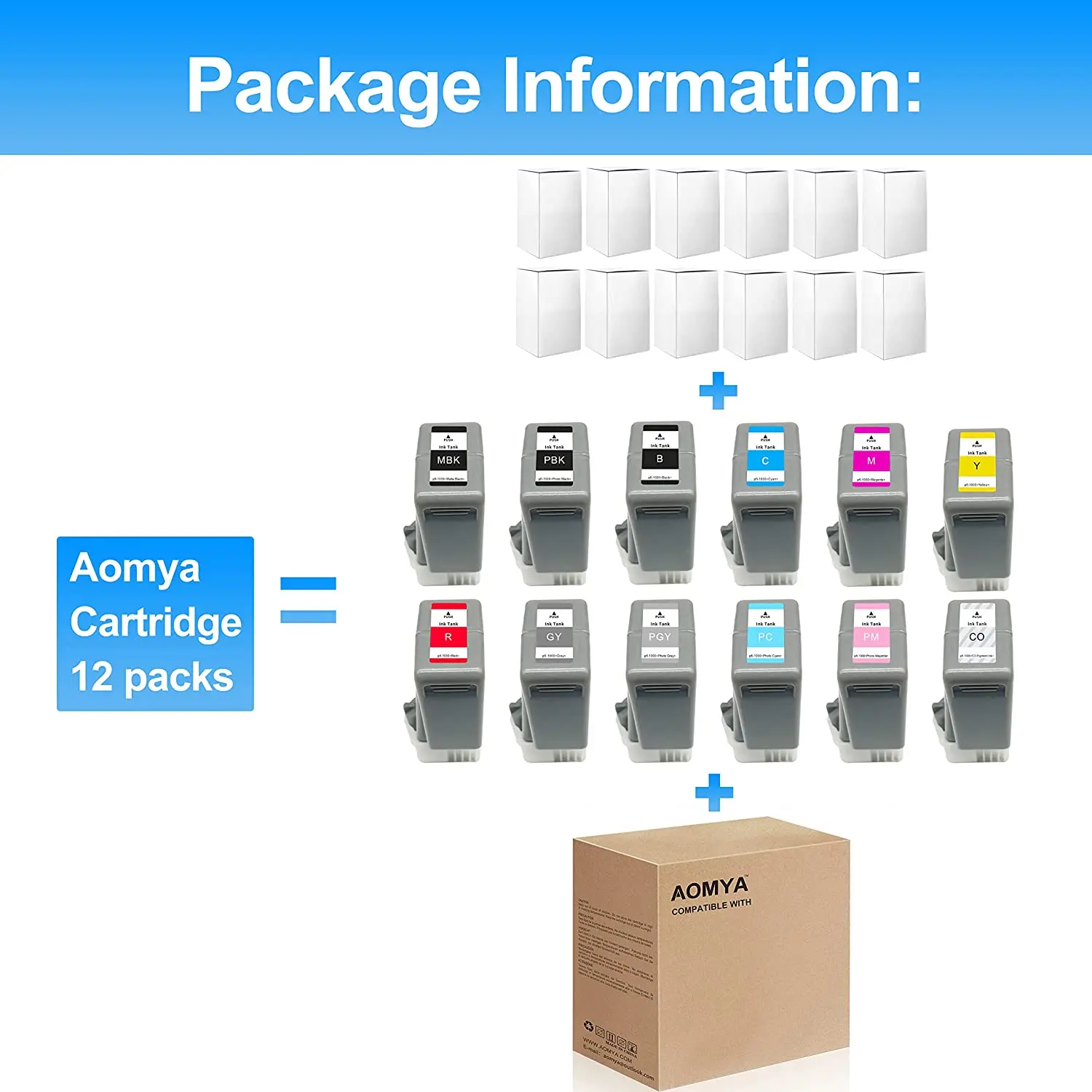 Aomya PFI 1000 pfi-1000 Compatible for Canon 1000 Ink Cartridge for Canon image PROGRAF PRO 1000 Printer 12 Colors / set