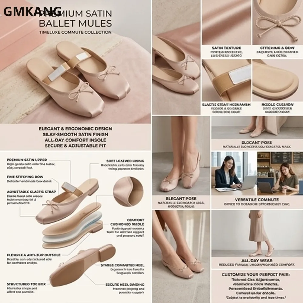 Women Round Toe Genuine Leather Mule Slides Backless Ankle Strap Flat Heels Summer Soft Sole Comfort Casual Slippers GMKANG