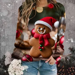 3D Cute Gingerbread Man Printed Christmas Women's Long Sleeve Top Suitable For Autumn And Winter High Quality Comfortable Hoodie