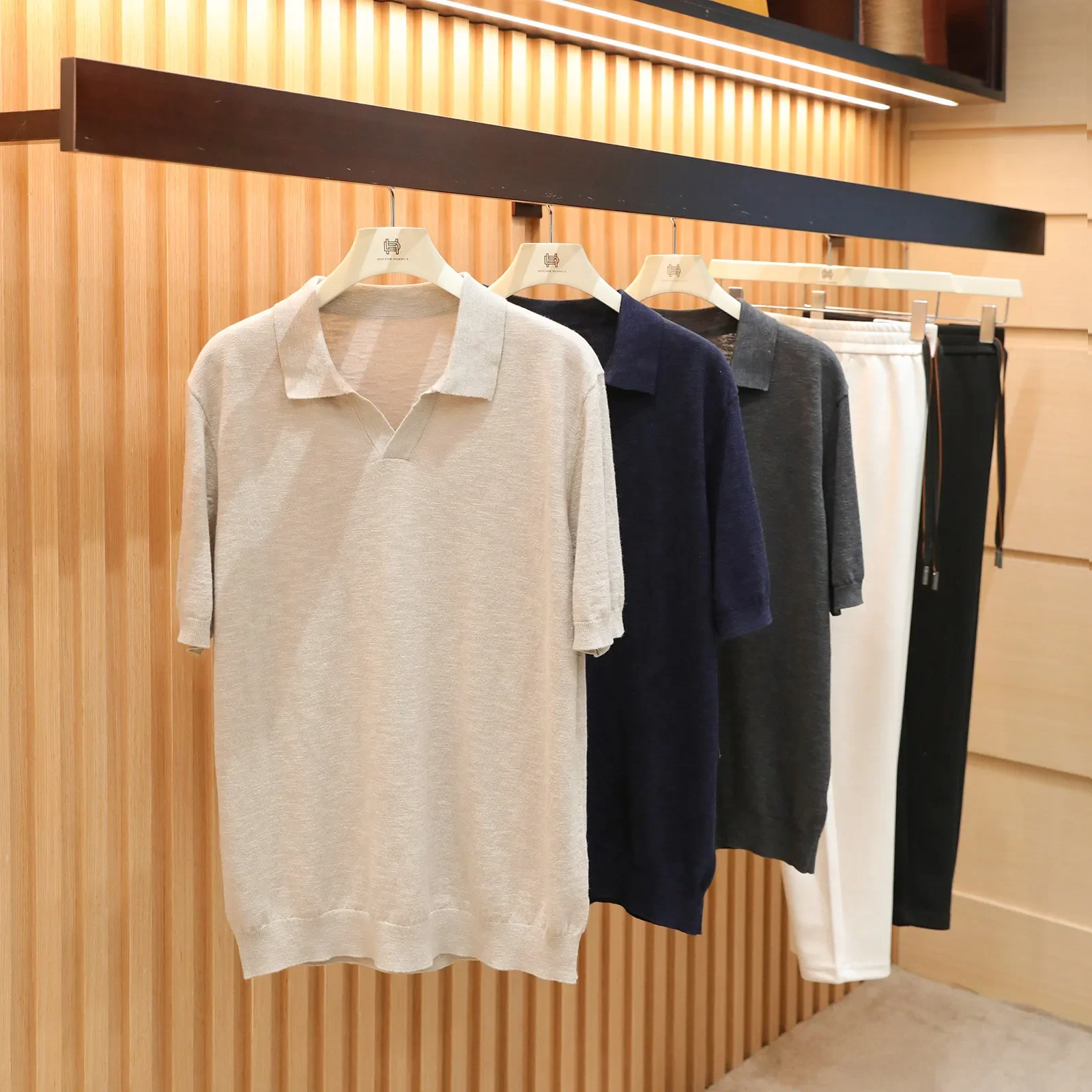 26 summer new high-end business leisure natural bamboo hemp cotton seagull neck knitted POLO shirt
