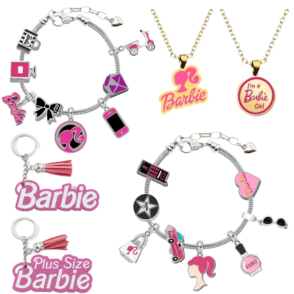 Barbie Bracelet Key Chain Anime Kawaii Necklace Fashion Gold Hip Hop BY2 Zinc Alloy Jewelry Girl Gifts