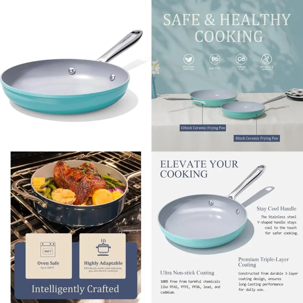 

Ceramic Nonstick Frying Pan - All Cooktop Compatible, Healthy Cooking, Oven Safe to 500°F, Heats Evenly, PTFE/PFOA/PFAS-Free