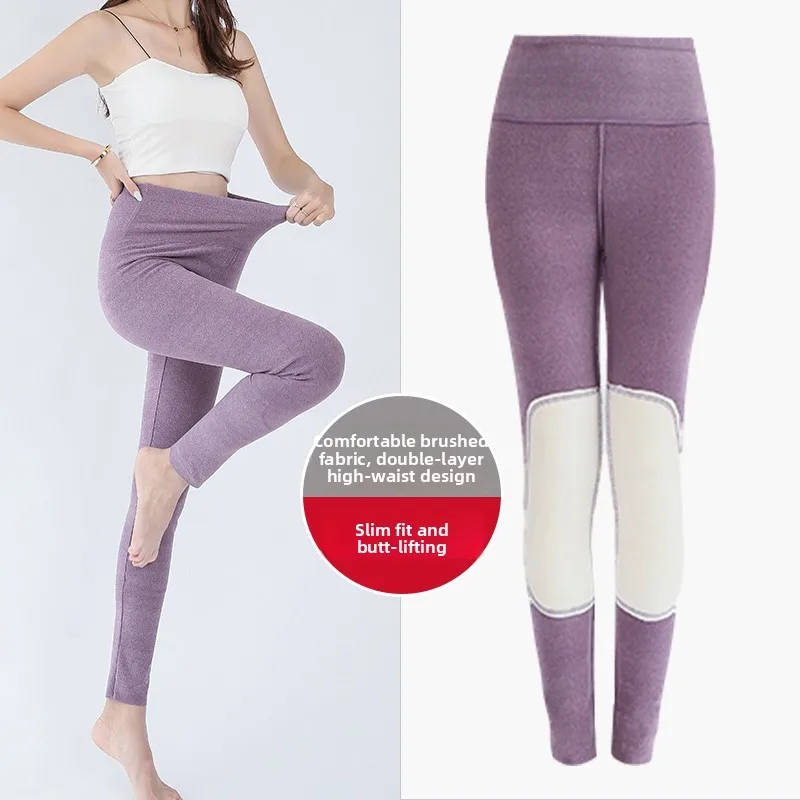 Pantalon taille haute Double face pour femme, vêtement chaud d'hiver, Protection des genoux, taille haute, automne