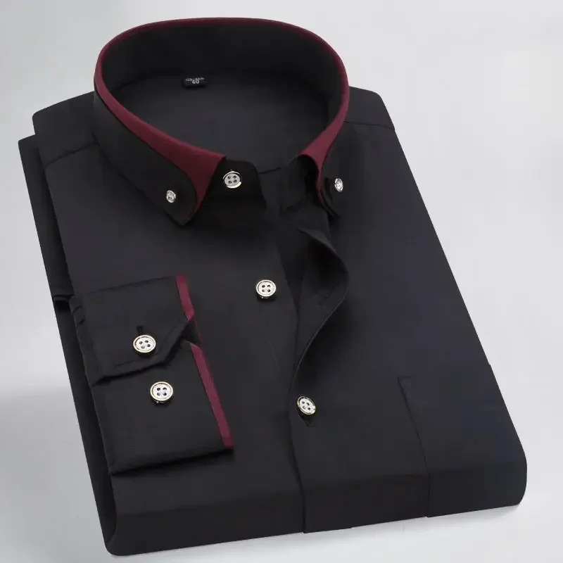 Camicia elegante da uomo alla moda Business Casual Slim-Fit manica lunga doppio colletto traspirante coreano abbigliamento formale camicie per uomo