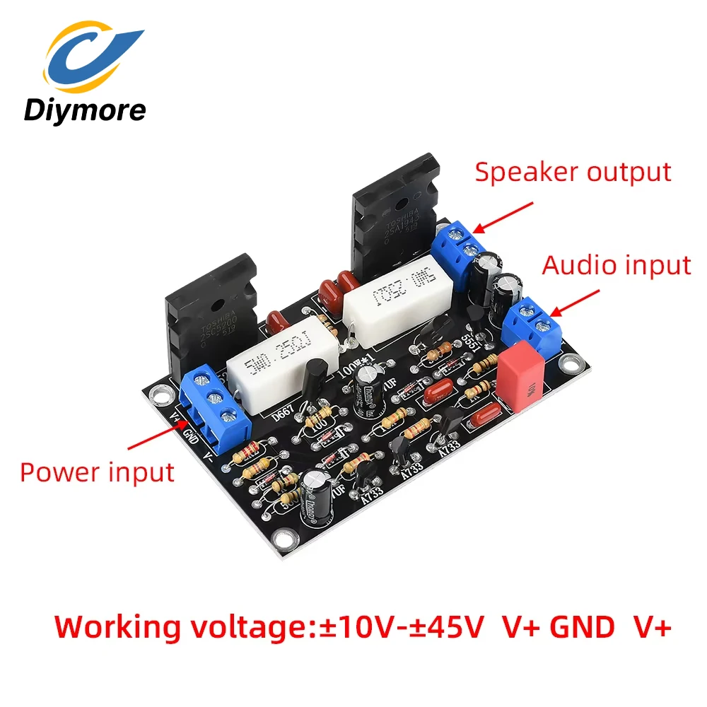 100W DC 10V-45V HIFI Audio Amplifier Board Module 2SC5200+2SA1943 Mono High-Power Power Amplifier Board