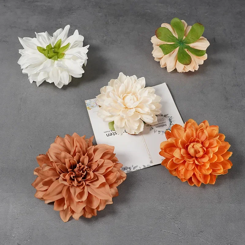 Artificial Dahlia Silk Flower DIY Flower Head European Retro Color Wedding Flowers Wall Soft Flower Flowers Head