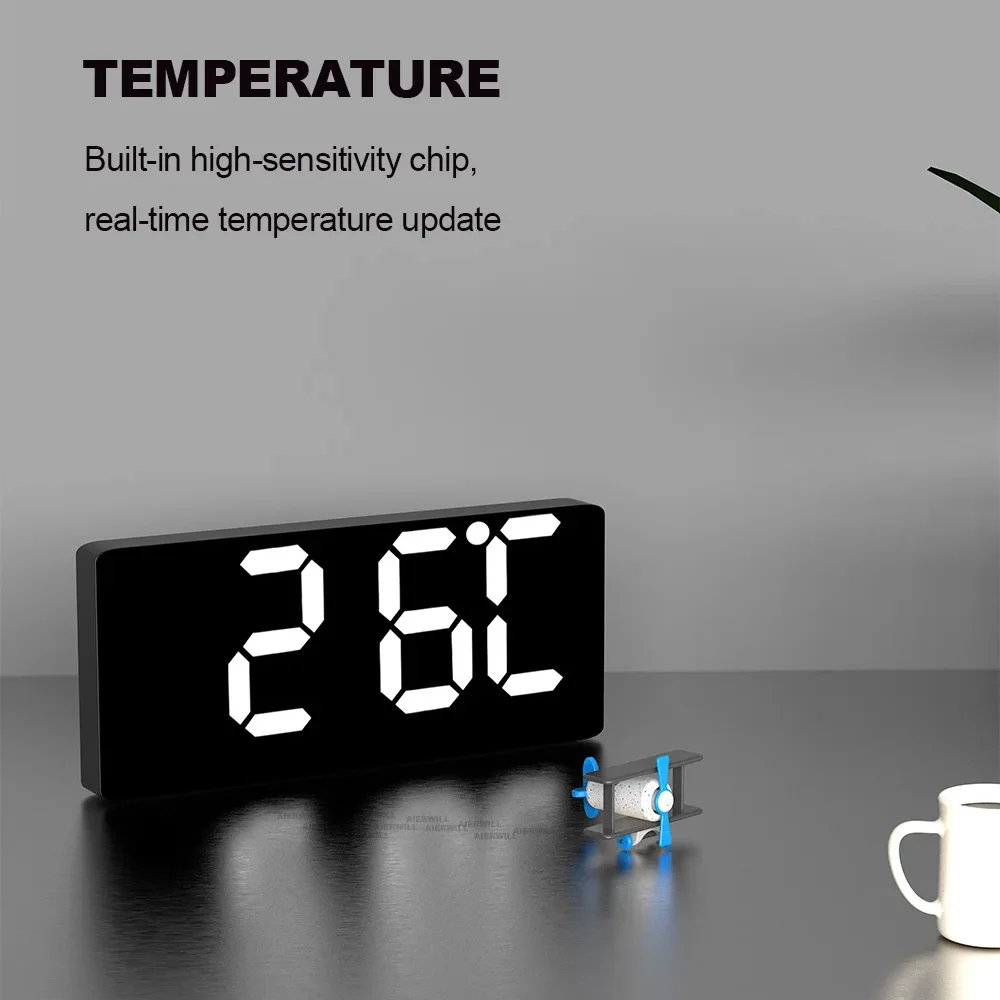 Large Colorful LED Digital Alarm Clock With DateTemperature 2 Alarms Large Display Day Clock Battery Backup 12/24H Wall Clock