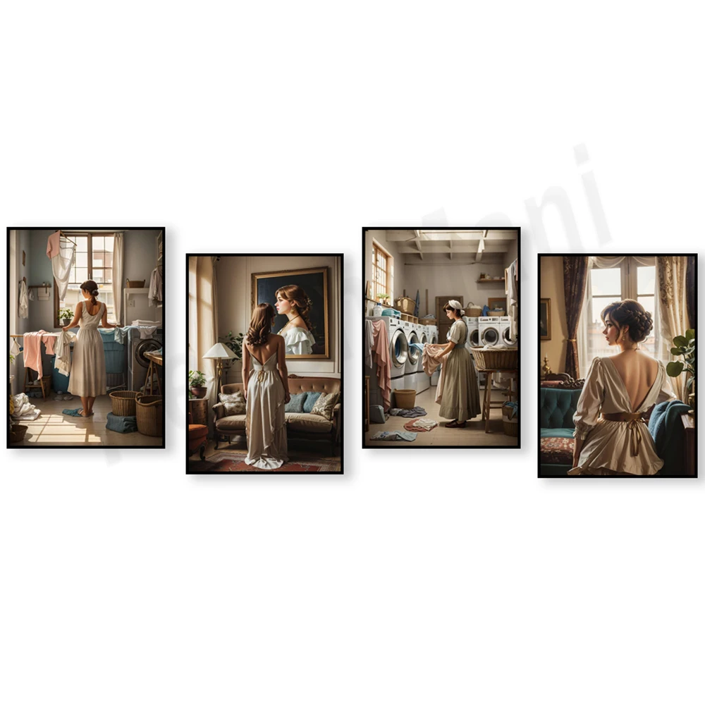 Female portrait, European art, vintage feminine print, laundry print, laundry room decor, fashion art poster