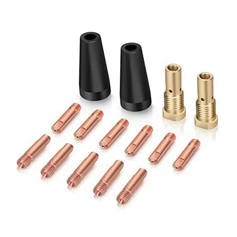 A78I 15Pcs MIG Welding Kit Flux Core Gasless Nozzle 0.9mm Brass Welding Tips Replacement MIG Welder Accessories
