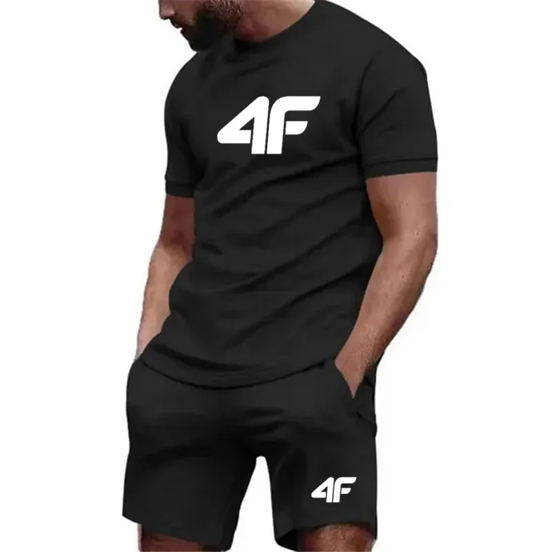 

A 2-piece sportswear set of 4F men's T-shirt and shorts, a breathable men's summer short-sleeved top