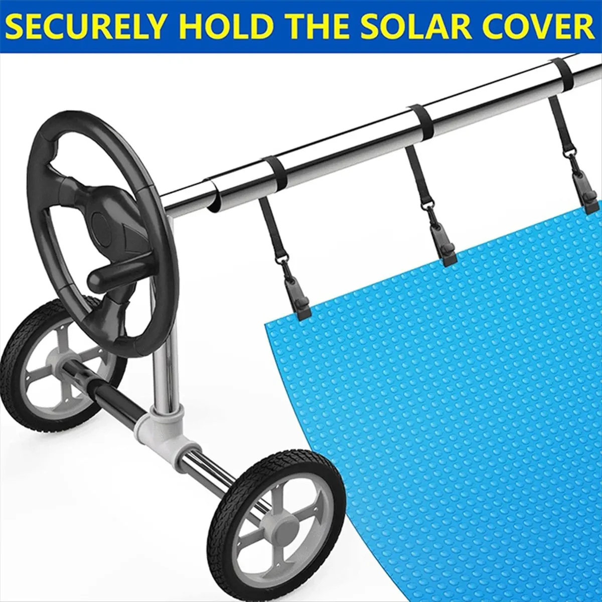 STOCK& Pool Solar Cover Reel Straps,18 Pcs Including 6 Snap-Lock Solar Cover Clips,6 Pcs 3 Times Denser Nylon Solar Cover Strap