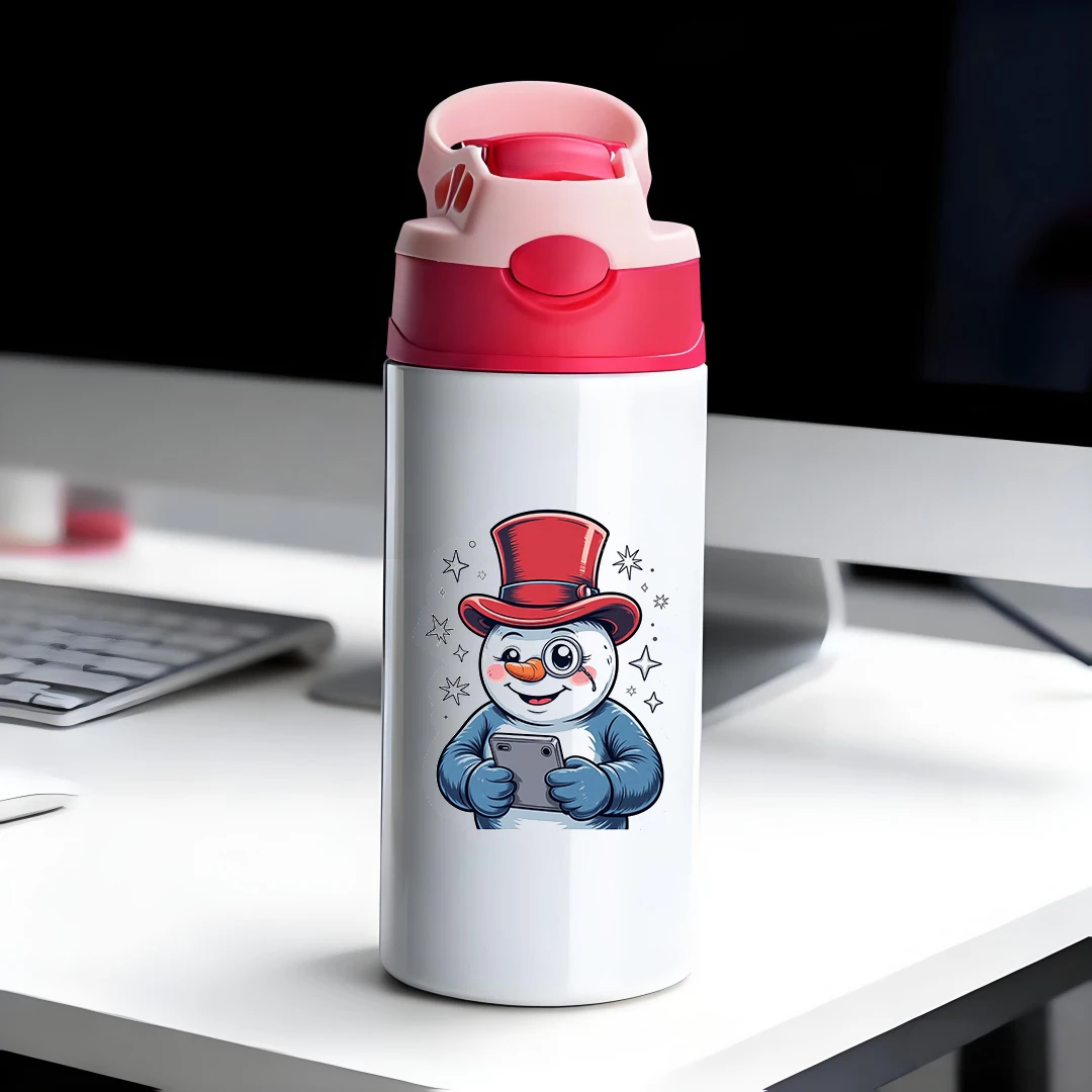 

304 stainless steel thermal cup + cartoon snowman straw cup + Christmas-themed kids water bottle - Christmas Gift