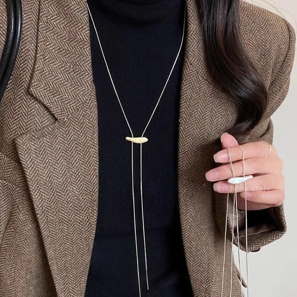 Simple Fashion Irregular Geometry Pull Adjustable Matte Frosted Long Necklace for Women Jewelry Collar Chain Accessories Gifts