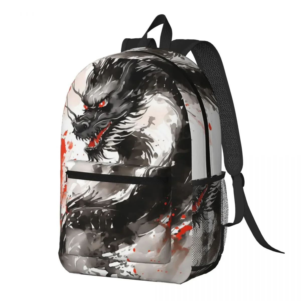 Flame Black Dragon Print Backpack Daypack Large Capacity Boys Girls BookBag School Bag Shoulder Bags for Men Women